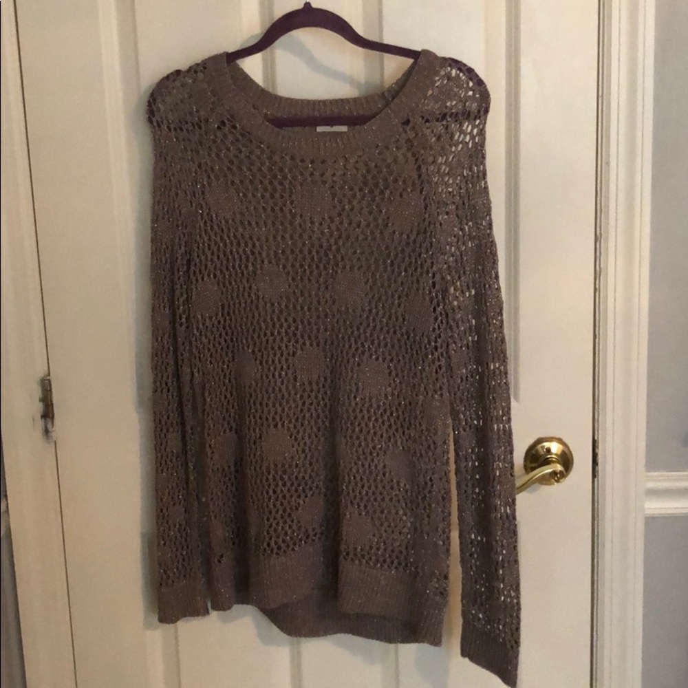 Madewell taupe grey knit polkadot sweater metallic